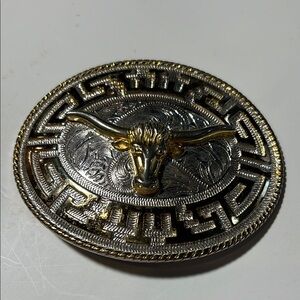Silver and Gold Longhorn Bull Head Belt Buckle. WA437